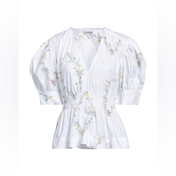 GANNI Oversized Cotton Poplin Short Sleeve Floral Top - Size 36/ Size 4-6 - Picture 5 of 9